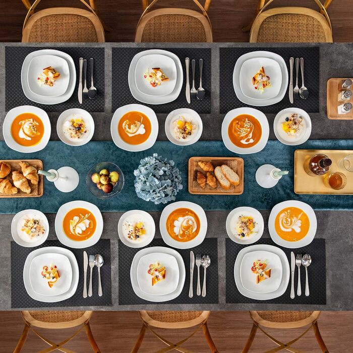 MALACASA Комплект посуду на 12 осіб, серія Elisa, 48 предметів: тарілки супові, десертні, обідні та миски, порцеляновий сервіз, світло-сірий колір