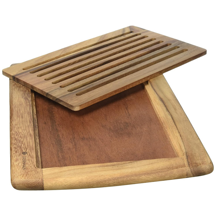 Zassenhaus Bread Cutting Board, Grooved, 42 x 28 x 2 cm, With Removable Crumb Catcher, Acacia Wood, Cutting Board for Bread, Rolls and Baguettes, Wooden Kitchen Board, Blade-Friendly