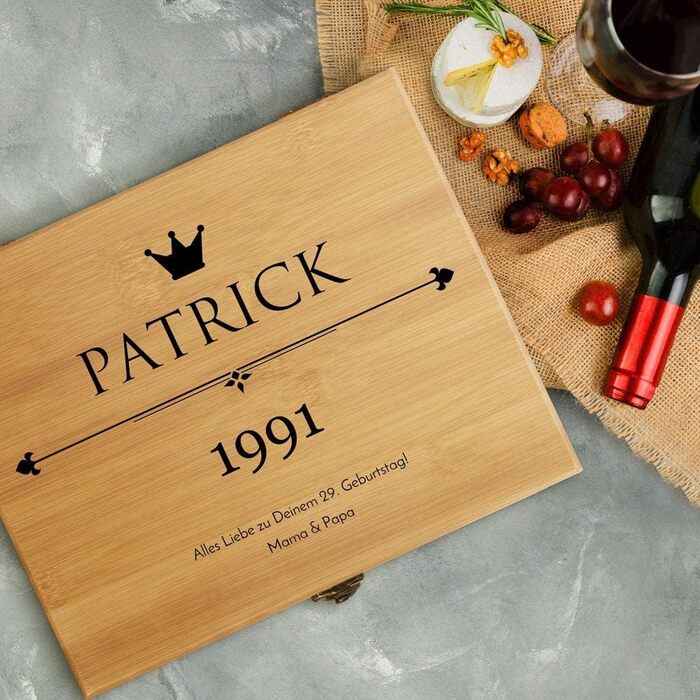 Maverton Wine Opener Set Personalized Wine Set Sommelier Set - Gift Box Wooden Box + 6-Piece Wine Accessory Set - Made of Bamboo - Brown - Birthday Gift for Men - (King)