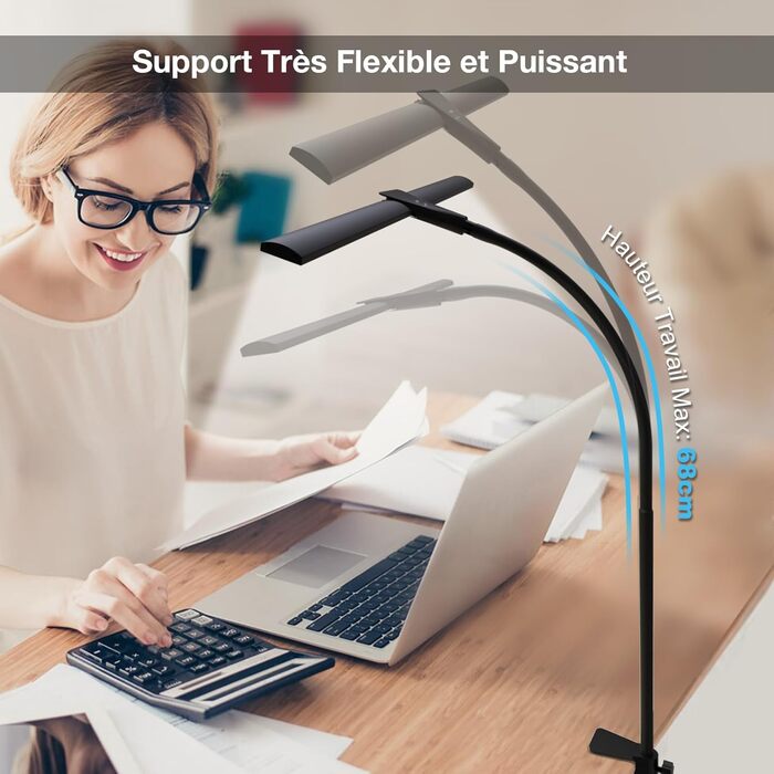 Потужна LED-лампа настільна Hensam для роботи та навчання, з регулюванням яскравості, 5 режимів, захист очей, сенсорне управління, чорна