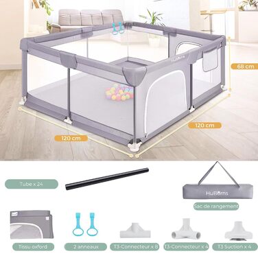 HuBorns - Playpen Baby 120x120cm, Non-Slip, Safe and Stable Baby Playard with CE Certification, Baby Playpen for Playing and Easy to Clean, 2 Rings Included