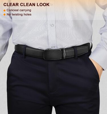 Чоловічий шкіряний ремінь KEMISANT з автоматичною пряжкою, 35 мм, без отворів, регульований, чорний