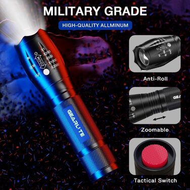 LED ліхтарик Gearlite 2 шт., 2000 люмен, 5 режимів, IP65, водонепроникний, для кемпінгу, туризму, дітей, чорний