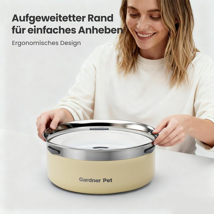 Миска для води для собак Garder Pet без облизування, нержавіюча сталь, проти протікання, запобігає ковтання, для великих собак, для використання в приміщенні та на вулиці, (2л, білий)