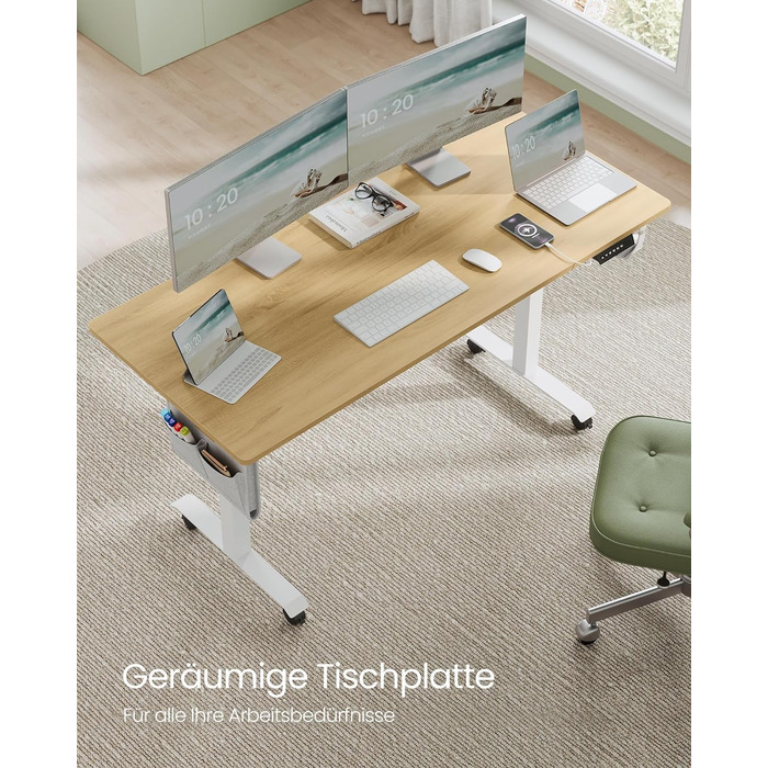 VASAGLE Electric Height Adjustable Desk - 60x120cm, Memory Function, Wood & Steel Frame