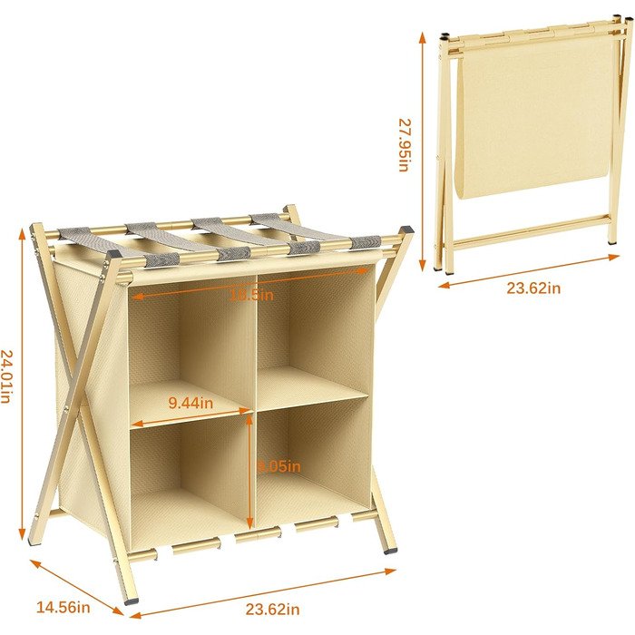 aboxoo 2-Pack Luggage Rack with Storage, Guest Room, Folding, Holds up to 54.4 kg, Space-Saving Suitcase Racks for Guest Rooms, Bedrooms, Hotels, Black (Gold, 1 Piece)