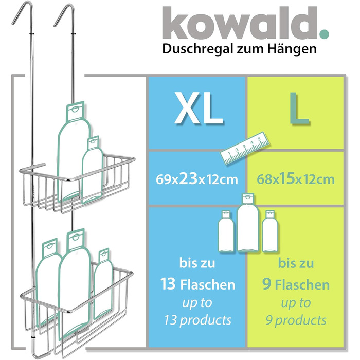 Kowald Дизайнерська душова полиця для підвішування, хром, XL, 69x23x12 см