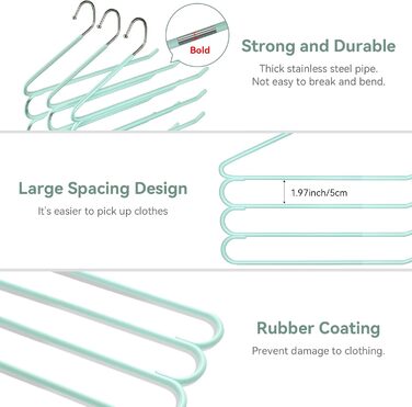 Набір вішалок для штанів, джинсів, краваток та шарфів, нержавіюча сталь, протиковзкі, економія місця (3 шт.), чорний (зелений)