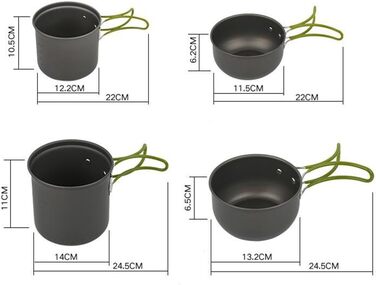 Набір кухонного посуду DUOJIN для кемпінгу на 2-3 особи: алюмінієвий посуд для приготування їжі на природі, портативний набір каструль та сковорідок для кемпінгу, пікніків та походів