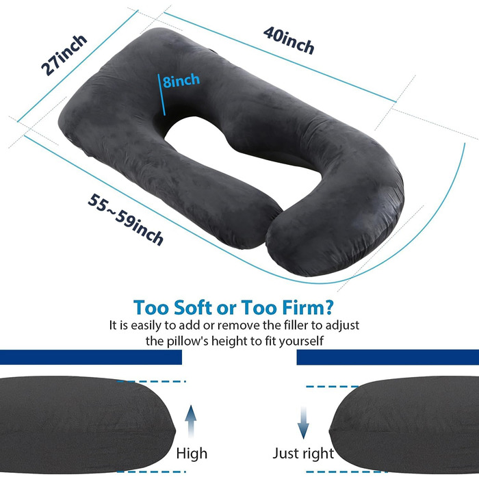Подушка для вагітних Cauzyart U-подібна, повного тіла, для підтримки спини, стегон, ніг та живота. Знімна, пральна наволочка, чорна.