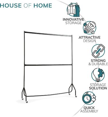 Direct Online Houseware House of Home Extra Robust Clothes Rack with 2 Levels, 2.14 m H x 1.83 m L, in Black – Clothes Rail for Bedroom, Double Clothes Rail, High-Quality Hanging Storage