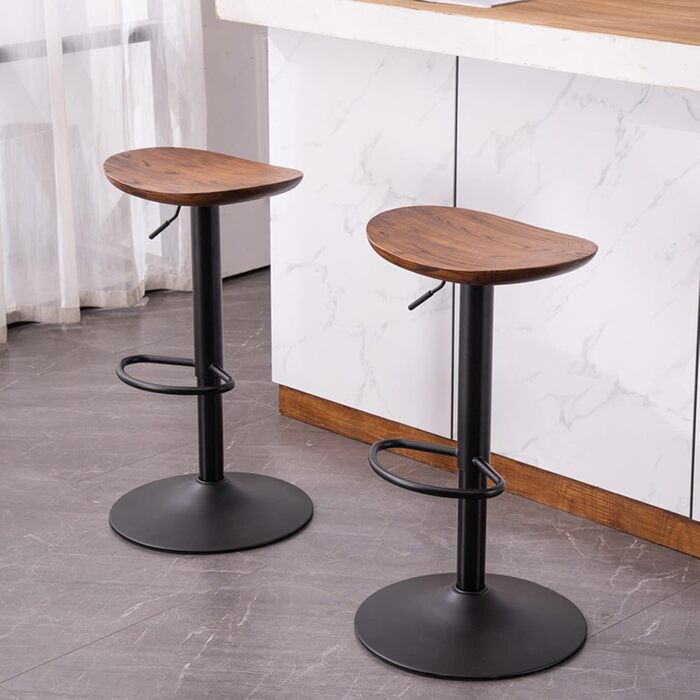 Kidol Adjustable Height Solid Wood Bar Stool - 360° Swivel, Industrial Modern Design for Kitchen Counter