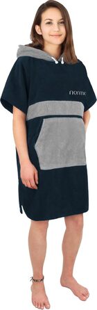 Normani Cotton Surfer Poncho - Beach Poncho - Towel Poncho - Unisex Changing Aid - Closed Robe for Women and Men Color Navy/Gray Size L-XL