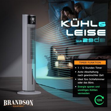Вентилятор вежний з Wi-Fi та охолодженням Brandson ECO GREEN – розумне охолодження для дому, тихий, з керуванням Alexa, мобільний кондиціонер