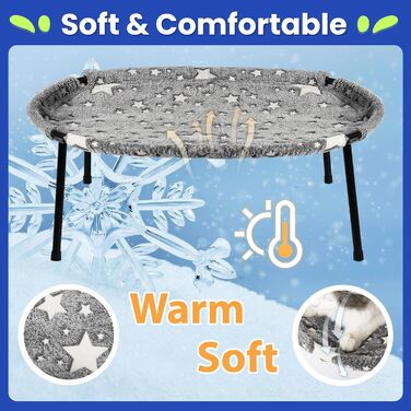 Cat Hammock Bed with Glowing Stars – Freestanding, Soft Cat Bed for Large Cats/Small Dogs, Breathable & Washable, Pet Bed for Indoor/Outdoor Use, Grey (L)