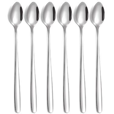 Набір ложок для лате макіато, 6 шт., 19.8 см, з нержавіючої сталі. Ідеально для кави, коктейлів, десертів та молочних напоїв