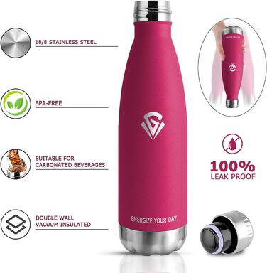 Термос-пляшка 1000 мл, термоізольована металева пляшка без BPA, подвійні стінки, підходить для газованої води, ізотермос для кемпінгу, дітей, фітнесу, спорту, подорожей, для хлопчиків та дівчаток (750 мл, Рожевий)