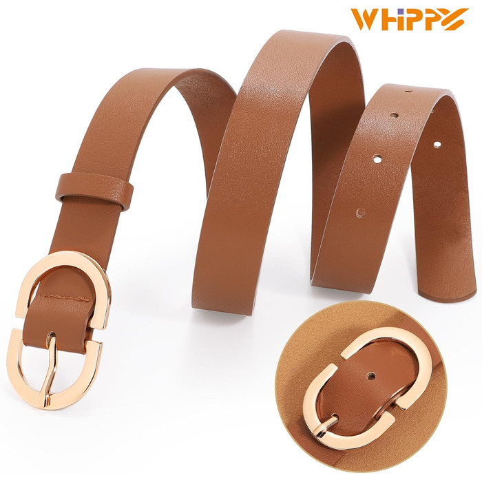Жіночий шкіряний ремінь WHIPPY для джинсів, з золотою пряжкою. Розмір L (91-105 см), XL (106-115 см). Колір: B-brown