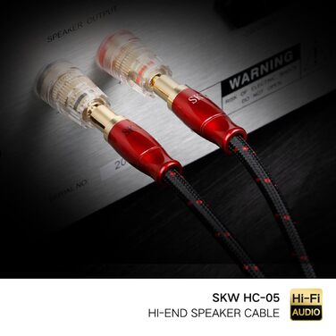 Комплект акустичних кабелів SKW 2м (пара), 14 AWG OFC мідь, екрановані, з позолоченими банановими та гвинтковими роз'ємами, у бавовняному обплетенні, червоні