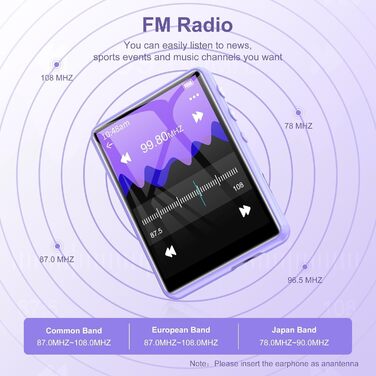 MP3 плеєр SWOFY 128GB Bluetooth 5.3, фіолетовий: музичний плеєр з сенсорним екраном 2.4
