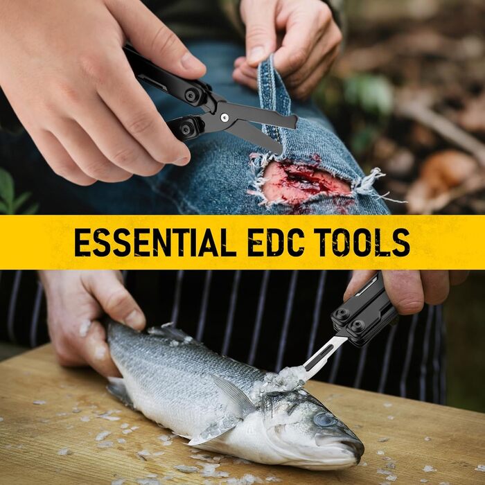 Мультитул BIBURY 10-в-1 з невидимими пінцетами, розбивачем скла, кріпленням для ременя та ножем для різання ременів. Ідеальний для кемпінгу, риболовлі, відпочинку на природі. Міні-інструмент BIBURY, чорний. Чудовий подарунок для жінок та чоловіків.