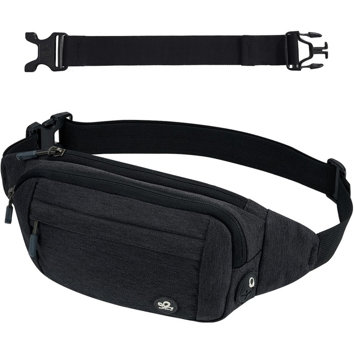 WATERFLY Поясна сумка на пояс для чоловіків та жінок: спортивна сумка на талію, сумка-шоппер, сумка на стегно для подорожей, піших прогулянок, дресирування собак, активного відпочинку на природі. Чорний, сірий колір.