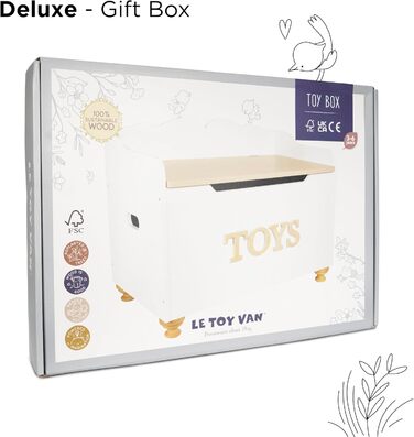 Le Toy Van Велика дерев'яна іграшкова скриня для дітей, 68x43x53 см, безпечні петлі, до 50 кг, навчальна, стиль Монтессорі, від 3 років