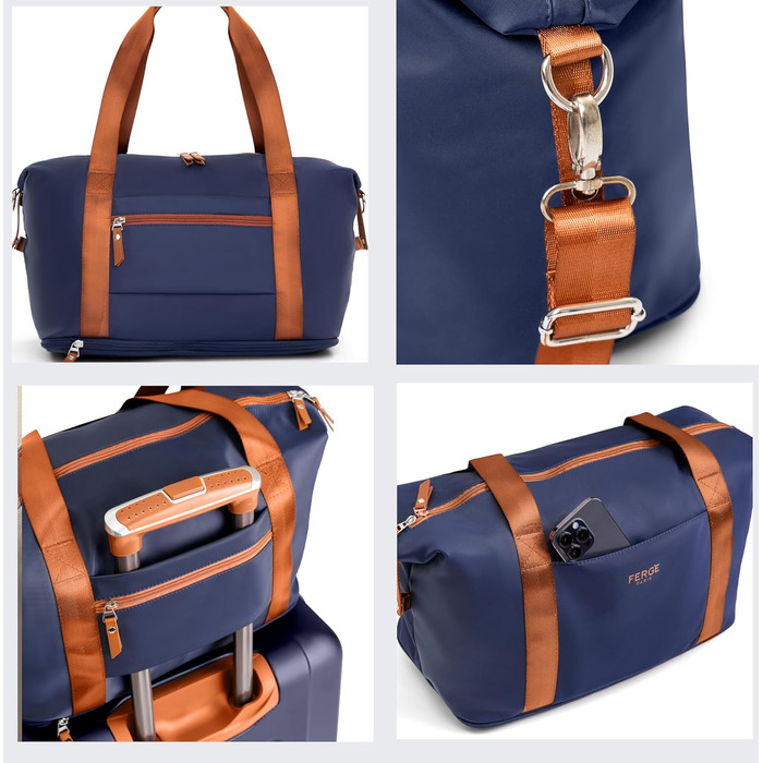 Набір валіз FERGÉ Milano 5-ти частинний з жорстким корпусом + сумка для подорожей + косметичка - 3 шт. (Бежевий/Блакитно-коричневий)