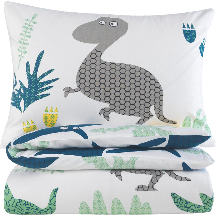 Комплект постільної білизни BaSaTex для дітей | 100x135 см + 40x60 см | 100% бавовна | Зіп-застібка | Світ динозаврів | Кольоровий