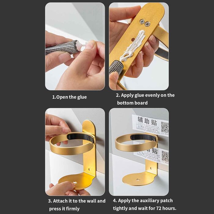 Wall-Mounted Toothbrush Holder No Drilling - Toothbrush Holder, Toothbrush Holder Bracket, Toothbrush Cup Holder, Self-Adhesive, Travel, Aluminum, Bathroom Mounted (Gold, 9.2x7x12.5cm)