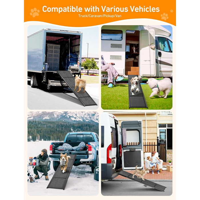 Сходи для собак у машину, складані, з антиковзким покриттям, для середніх та великих собак до 113 кг, 170x44 см