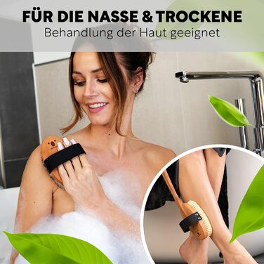Premium Bath Brush/Body Brush – FSC certified, natural bristles (sisal & horsehair) & cord – body brush with long handle for back, dry & wet brush – 100% Made in Germany