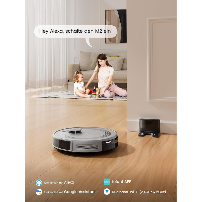Робот-пилосос LEFANT M2 з функцією миття підлоги, 6000Pa, LiDAR-навігація, зони заборони, керування через додаток/Alexa, ідеальний для шерсті тварин, килимів та твердих підлог M2G