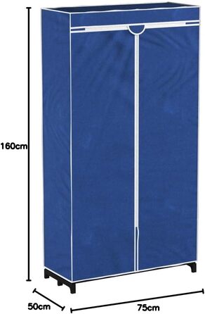 WENKO Air Wardrobe, practical fabric wardrobe for dust-free storage of textiles, stable metal frame, easy assembly, breathable non-woven material, 75 x 150 x 50 cm, Navy (with shelf)