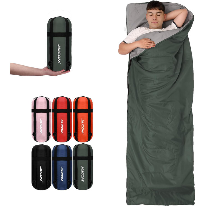 Літній спальний мішок - компактний, легкий, для кемпінгу, відпочинку на природі, дорослих, піших прогулянок, відпочинку в приміщенні, зелений