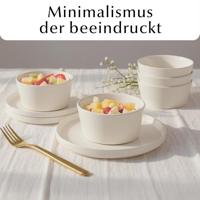 Набір посуду Miamio на 8 осіб (24 елементи) – сучасний сервіз з кераміки, білий, для посудомийної машини та мікрохвильової печі, колекція Luxe