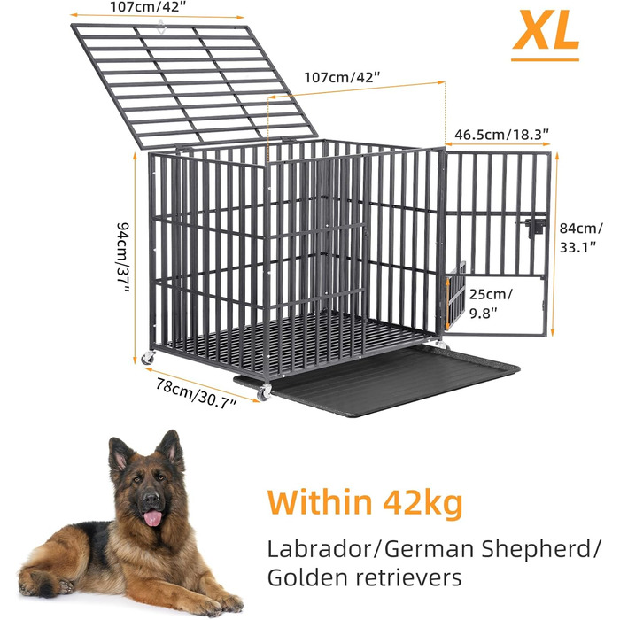 Клітка для собак BingoPaw XXXL: переносна, міцна, з подвійним відсіком, перегородкою, 2 дверцятами та піддоном. Підходить для великих та середніх собак. Розмір 130x100x100 см (XL: 107x78x94 см)