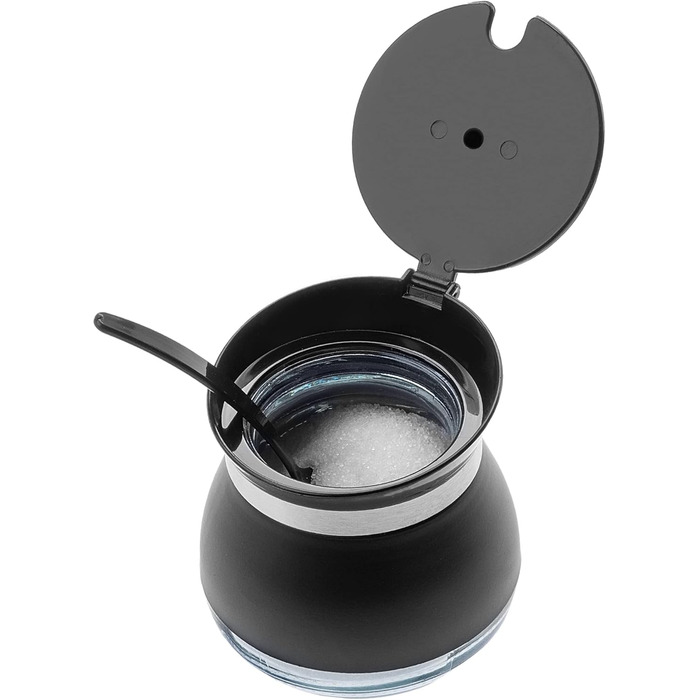 Цукорниця KADAX з ложкою, 270 мл, контейнер для цукру з порошковим покриттям, 9x9 см, цукророзсипник у 2 кольорах, дозатор для спецій з кришкою для чаю, цукру (Чорний)