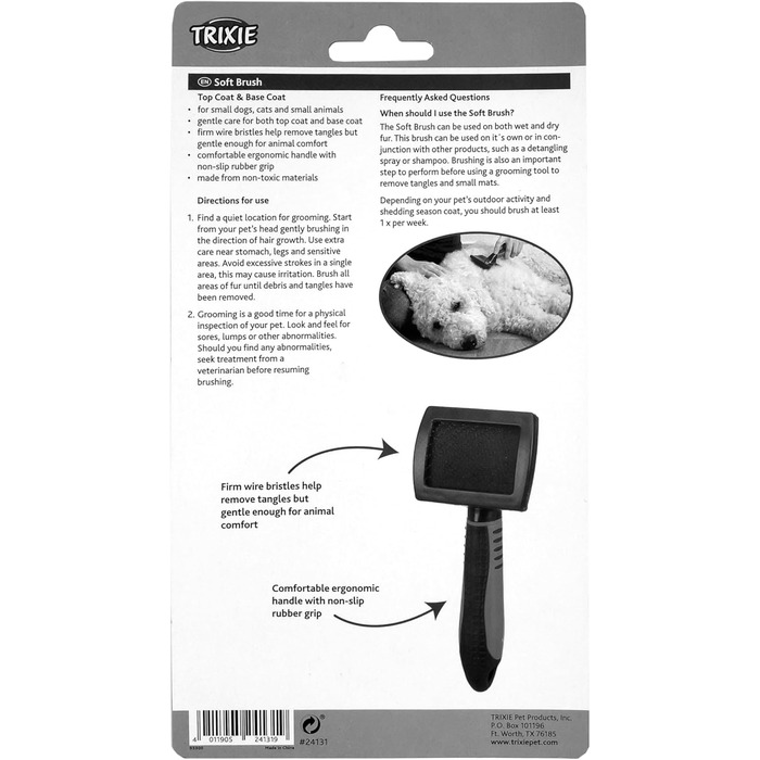 Щітка TRIXIE для собак з м'якою щетиною (метал) - для довгої, короткої та кучерявої шерсті, чорно-синя, 7 x 16 см
