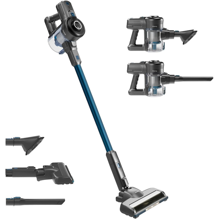 Акумуляторний пилосос H.Koenig UP600 PowerClean 22.2V: 3-в-1, LED-щітка, 40 хв роботи, 150 Вт, 2 швидкості, видалення шерсті тварин (блакитний)