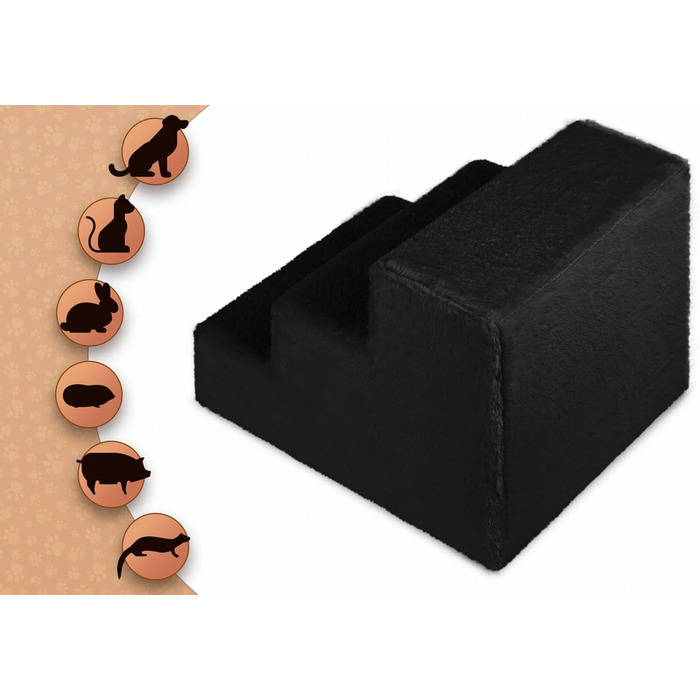 Сходинка для собак Mg Design - 3 сходинки, чорний колір, стабільний дерев'яний каркас, для собак та котів, 40 x 45 x 35 см