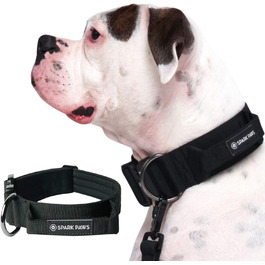 Spark Paws Tactical Dog Collar – Robust, Premium Quality, Thick and Durable for Large and Medium Dogs - M, 5cm (L: 36-68kg [5cm], Black)