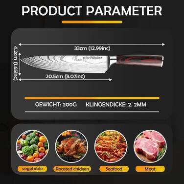 Ніж кухарський Kitchvalor 6 дюймів (15 см) з високоякісної сталі, кухонний ніж для нарізання та шинкування, ергономічна ручка, подарункова коробка (Santo Knife)