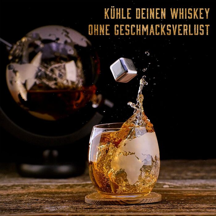 WHISISKEY Whiskey Carafe Set - Whiskey Gift Set - Gifts for Men - Men's Gifts Gift - Birthday Gift for Men - Globe Decanter 900ML, Gift Box, 2 Whiskey Glasses, 4 Whiskey Stones
