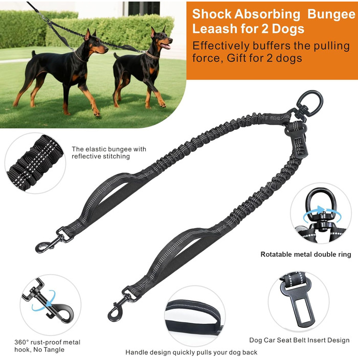 Висувна собача шлейка 8м, рулетка для собак з подвійною шлейкою, безпечна рулетка з пряжкою, для середніх та великих собак (сірий/чорний), 8м
