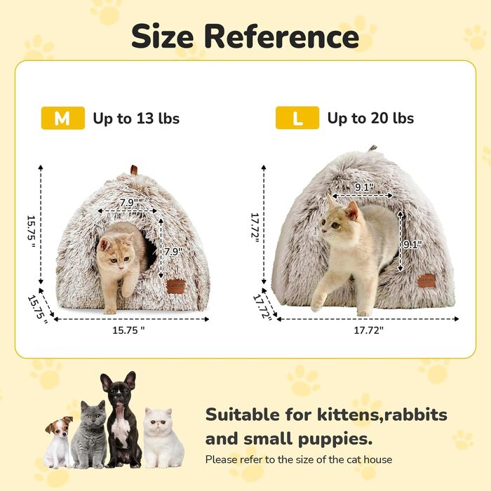 Cat Cave Cat Bed Cat House Cozy Cave 40x40cm Foldable Washable Comfortable Cat Sleeping Place for Cats Kittens Puppies with Removable Cat Head Pillow Beige (Coffee Brown-L)