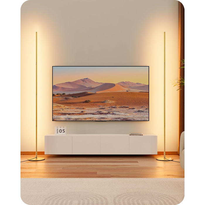 LED торшер Edishine 2 шт. з димуванням, тепле світло 3000K, регулювання висоти 146 см, з функцією пам'яті, для вітальні, спальні, офісу, золотий
