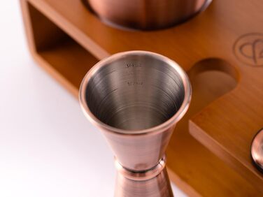 Набір для коктейлів Mint&Mortar 7 предметів з бамбуковим підставкою, з нержавіючої сталі, міксологія, барменський набір з барними інструментами для дому та професійного використання, ідеальний для Мартіні/Маргарити, 680 мл, міксер (Чорний) (Шліфоване мідь