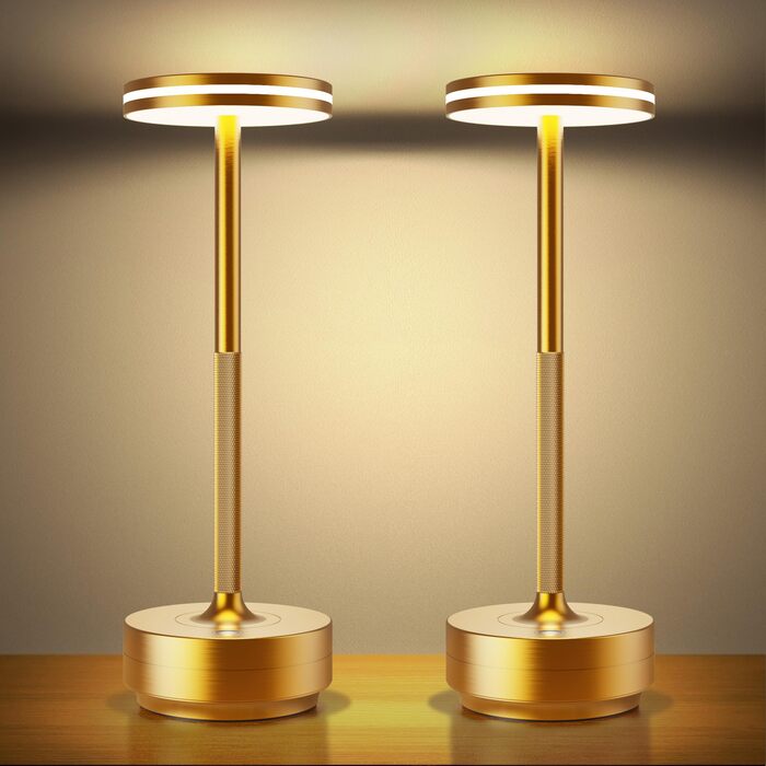 Настільна LED лампа Hapfish акумуляторна бездротова, 5000mAh, з димером, 3 режими світла, водонепроникна IP54 (2 шт. Золото)