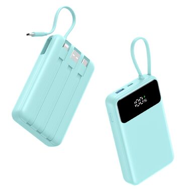 Компактний зовнішній акумулятор ADDTOP 20000mAh з 4 вбудованими кабелями, швидка зарядка 22.5W, світло-блакитний
